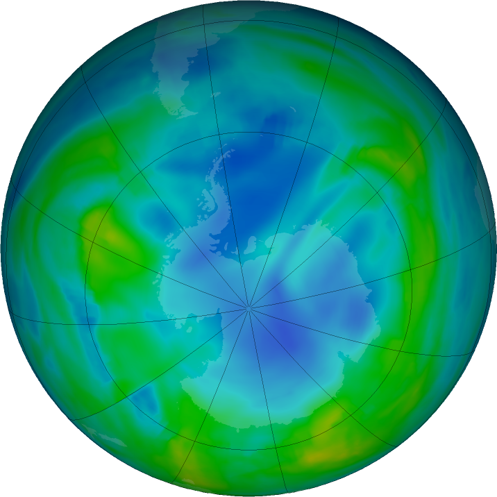Antarctic ozone map for 30 May 2017